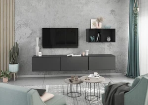 Wohnwand Lowboard Set Modul+ mit 2x Wandregalen + 3x Hängeelemente mit Klappe - Bild 1 von 20