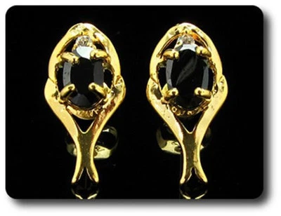 Pendientes Zafiro Negro 0 3/32x0 9/32 pulgadas Chapados en Oro 18 K-Suizo Foto 1 de 4
