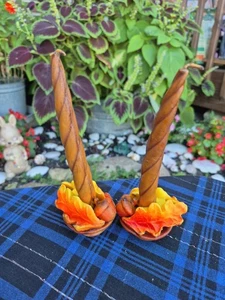 Raro 2 VELAS Torcidas GURLEY Acción de Gracias Hojas de Otoño Bellotas Naranja Marrón 5X - Imagen 1 de 8