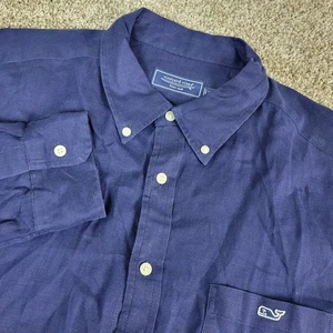 Vineyard Vines Para Hombres XL Azul Marino Sólido Ballena Abotonada Manga Larga 100% Lino - Imagen 1 de 6