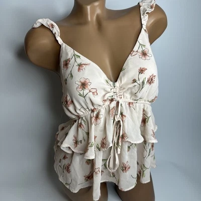 Regata Forever 21 Feminina Média Peplum Floral Camadas Coquette Macia Fairycore - Imagem 1 de 4