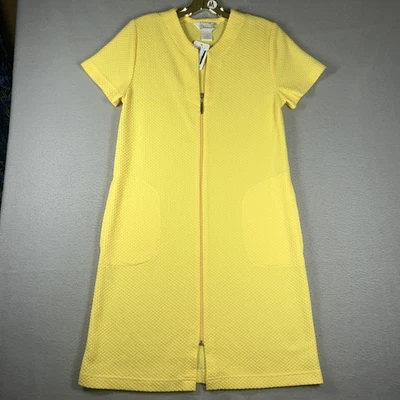 Bata larga con cremallera Diamond Tea amarilla para mujer M suave manga corta 37" bolsillo largo Foto 1 de 4