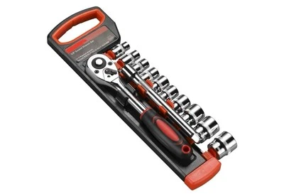 12PCS 3/8” INCH DRIVE SOCKET SET 10 SOCKETS 2 WAY RATCHET HANDLE & EXTENSION BAR - Image 1 of 4