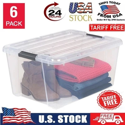 6-pack IRIS 45QT Clear Storage Bin with Buckles - New! FreeShip - Tariff Free 🚚