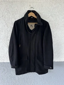 BURBERRY LONDON Wool Cashmere Logo Button Pea Coat Black 48 Men's Hooded - Picture 1 of 16