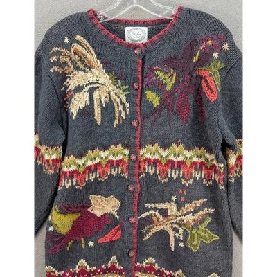 Cárdigan Suéter Stitches In Time Para Mujer Talla M Hojas Bordadas Tejido Vacaciones Foto 1 de 4