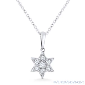 Collar y cadena de diamantes estrella de David 14 K de corte redondo de 0,15 quilates - Imagen 1 de 1