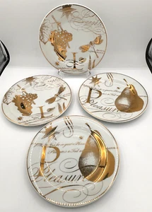 Pottery Barn Salad Dessert Plates Bone China Poetry Gold Trimmed 8.5" Set of 4 - Picture 1 of 23