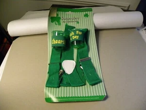 NEW SAINT ST. PATRICK'S Paddy's Patty's DAY SUSPENDERS Irish with Shot Glasses - Picture 1 of 2