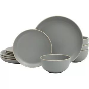 12-Piece Dinnerware Set Service for 4, Grey Matte - Picture 1 of 6