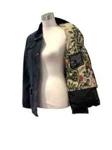 Barbout Navy Blau Frühling Herbst Utility Style Jacke Mantel Floral Gefüttert Selten S M - Bild 1 von 6