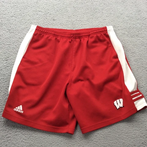 Adidas Wisconsin Badgers Shorts Mens Size Large Red White Licensed Authentic Cover