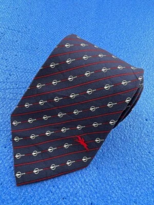 Authentic LONGCHAMP Rings Striped Design On Navy Blue 100% Silk Necktie Tie — 第 1/4 张图片