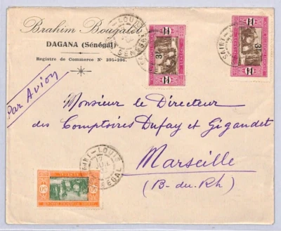 France Cols SENEGAL AOF Cover Air Mail Saint Louis Marseilles 1930 ZF16 - Image 1 of 4