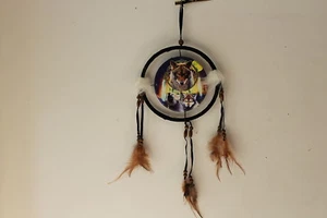 DREAMCATCHER INDIO CON UNA IMAGEN DE LOBOS LOBO LUNA (KIN129) - Imagen 1 de 2