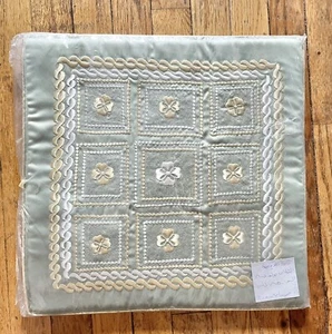 2 Silk Embroidered Pillow Covers Padded Sage Green Gold Lot Syria New Vintage - Picture 1 of 5