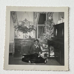 Vintage B&W Snapshot Photograph Beautiful Black African American Woman Christmas - Picture 1 of 8