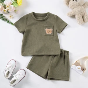 2024 Summer New Kids Suit Toddler Boys Girls Solid Colour Suit Cute Bear Short S - Picture 1 of 8