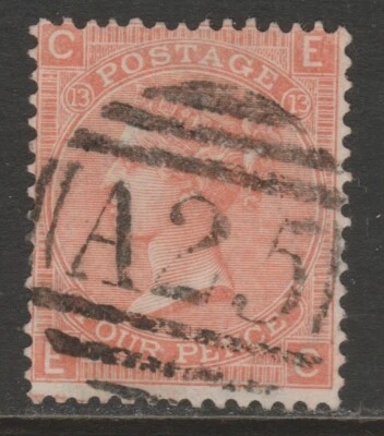 GB QV 1865-67 4d vermilion plate 13 pl13 EC sg94 Malta Z49 used abroad - Image 1 of 2