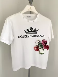 Dolce Gabbana Girls T-Shirt w Rhinestone and Flower Patch sz 9/10 - Picture 1 of 8