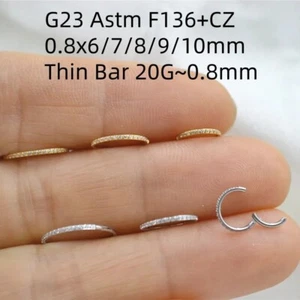 10pcs G23 CZ 20G Nose Septum Clicker Hoop Ring Ear Helix Daith Tragus Piercing - Picture 1 of 9