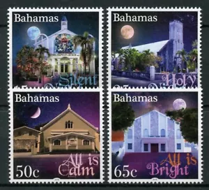Estampillas de Navidad de las Bahamas 2018 montadas sin montar o nunca montadas noche santa luna iglesias arquitectura conjunto de 4 V - Imagen 1 de 1