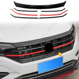 For VW Jetta 2019-21 Glossy Black &Red Front Hood +Grille Strip Cover Trim 8pcs - Picture 1 of 8