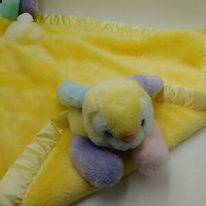 My Banky Jillian Yellow Bunny Lovey Security Blanket Satin Trim Pastel Vintage
