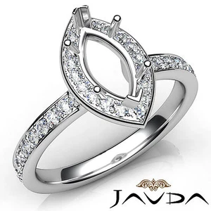 Halo Pave Setting Marquise Semi Mount Diamond Engagement Ring Platinum 0.45Ctw - Picture 1 of 7