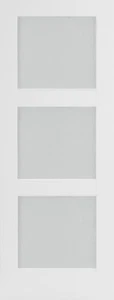 Primed 3 Panel Equal Frosted Tempered Glass Mission/Shaker Interior Wood Doors - Picture 1 of 4