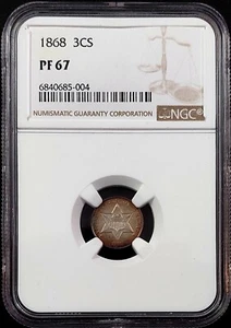 1868 Proof Three Cent piece, silver composition, graded PF 67 by NGC! - Picture 1 of 6