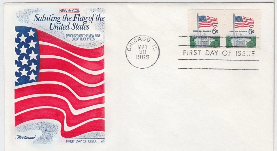 TurtlesTradingPost- Flag Over White House 1969 FDC #1338G - Fleetwood- Coil Pair - Image 1 of 1