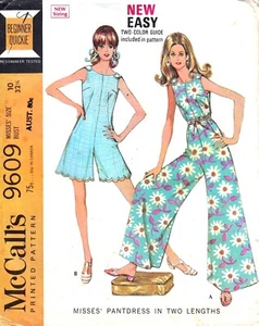 McCalls 9609 size 10 vintage 60s pattern jumpsuit short or long wide leg palazzo - Picture 1 of 2