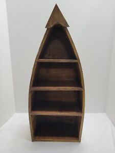 Wooden Boat 4-Shelf Hanging  Wood Boat Rustic Wall Decor  23in H x 9" W X 5.5" D