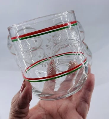 Set of 4 Libbey Double Old Fashioned Glasses Snowflakes 14 oz vintage - Image 1 of 4