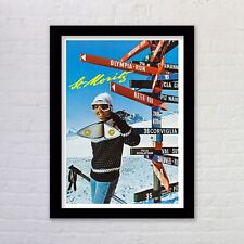 St. Moritz Switzerland Vintage Travel Poster Print Ski Poster Available Framed