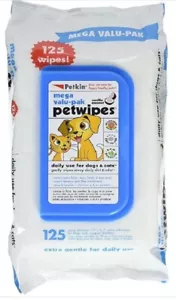 PETKIN PET WIPES x 125 : Mega Valu Pak Dog & Cats Cleaning Soft Wipes 7.5"x6.7" - Picture 1 of 5