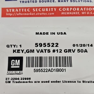 GM Single Sided Vats Key Strattec 595522 #12 Factory Sealed  - Foto 1 di 4