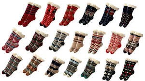 Mujer Navidad Grueso Tejido Sherpa Vellón Forrado Térmico Difuso Zapatilla Calcetines 9-11 - Imagen 1 de 54