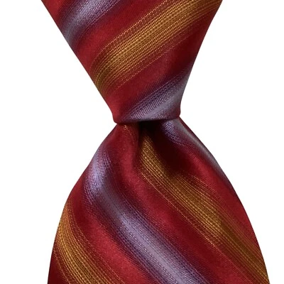 Corbata IKE BEHAR Para Hombre 100% Seda XL Diseñador EE. UU. A RAYAS Roja/Púrpura/Naranja Usada en Excelente Condición Foto 1 de 3