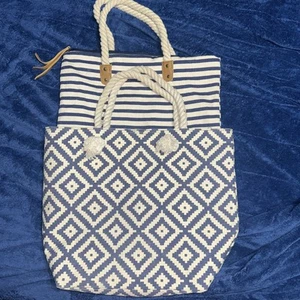 Summer And Rose Navy Blue Canvas Beach Tote Bag X2 - Picture 1 of 17