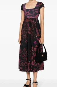 Vestido midi Cynthia Rowley negro borgoña estampado floral línea imperio talla:L - Imagen 1 de 10