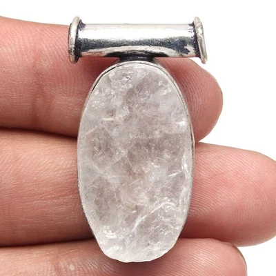 Pendant Pink Rosequartz Drusy Gemstone Mother'Day Silver Jewelry 1.5" - Image 1 of 4