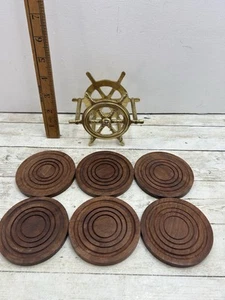 Schiffe Rad Holz Maritim Boot Getränke Untersetzer Halter mit 6 runden Untersetzern - Bild 1 von 7