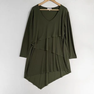 Kate & Mallory Designs Tunic Top 1X Olive Green Stretch Knit Tiered Asymmetrical - Picture 1 of 8
