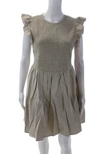 English Factory Women's Round Neck Sleeveless Smocked Mini Dress Beige Size M - Picture 1 of 7