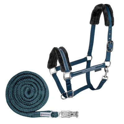 Halfter und Strick Set Waldhausen Elegant mit Glitzersteinen petrol blau WB - Bild 1 von 4