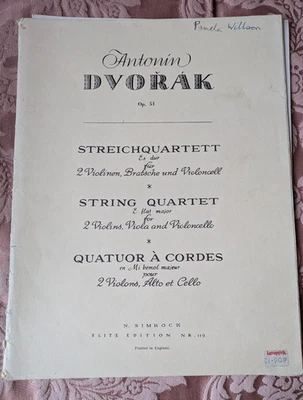 Antonin Dvorak String Quartet in E Flat Major Op51 Parts N Simrock Elite Edition - Image 1 of 2