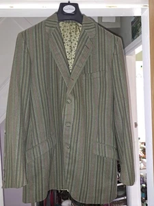 Mod Italian Wool Jacket 1960s Green Striped - Picture 1 of 6