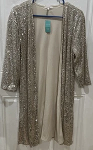 Womens L Silver Over Jacket NYE Christmas Party Maurice Sequence Sparkle - Picture 1 of 7
